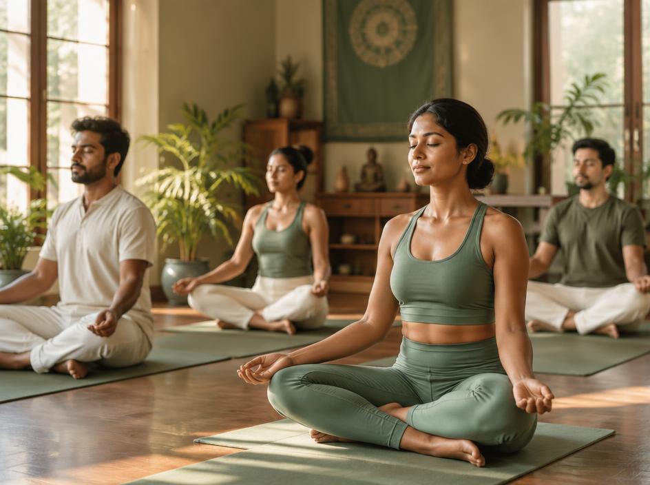 Small group yoga session in a calm studio